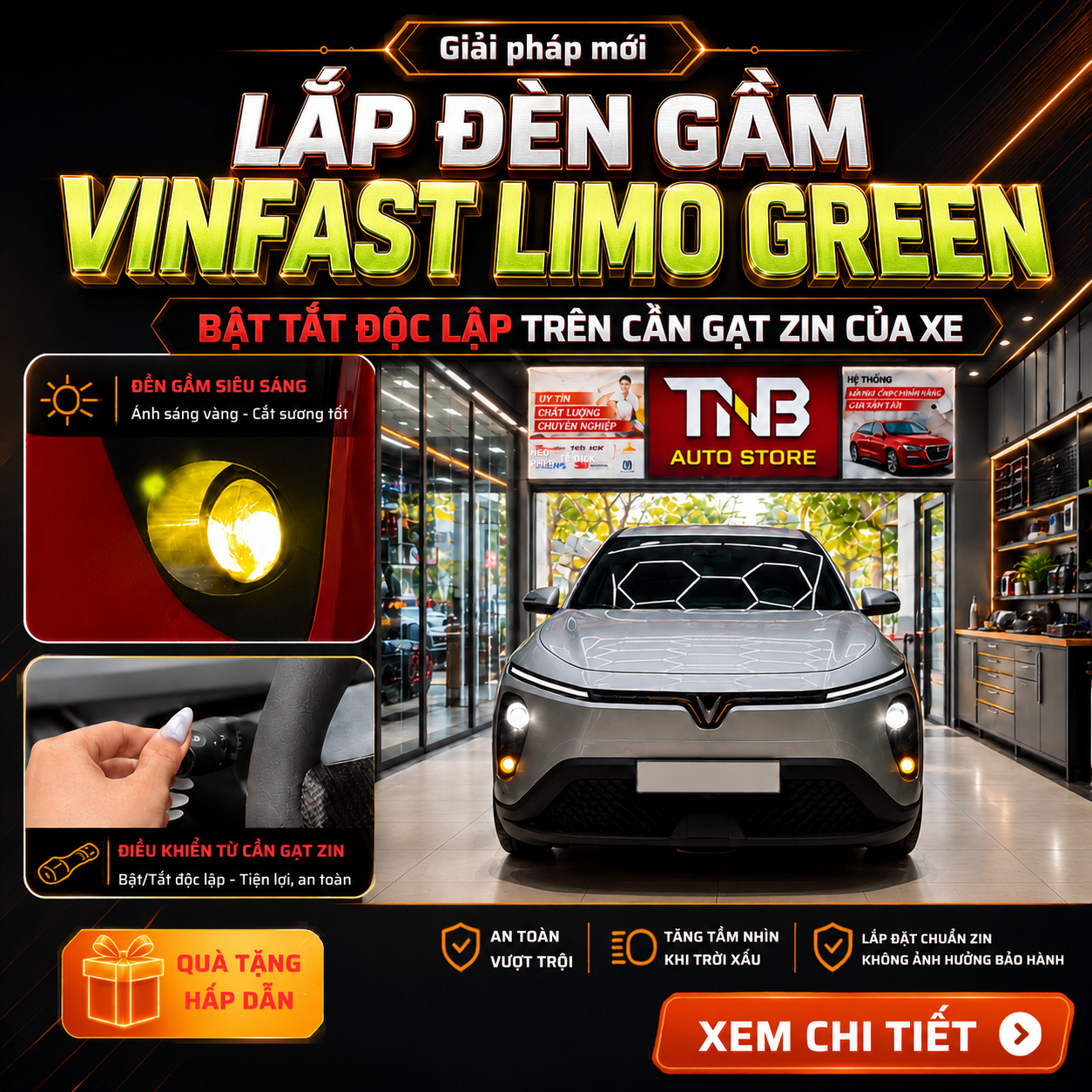 Độ bi gầm Vinfast Limo Green bật tắt trên cần gạt zin theo xe