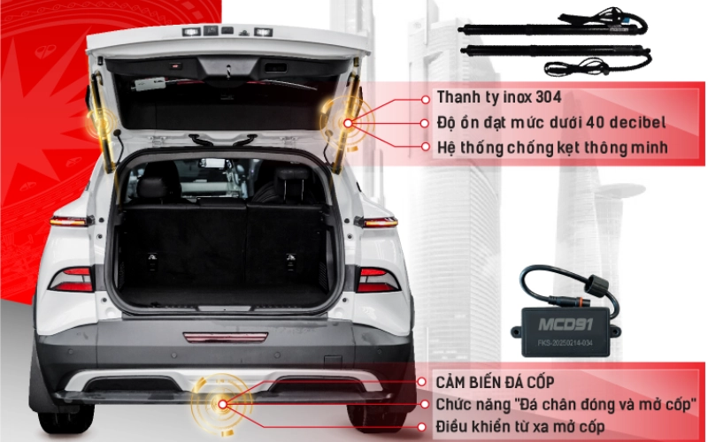 Thông số kỹ thuật của cốp điện Limo Green MCD91 kèm đá cốp