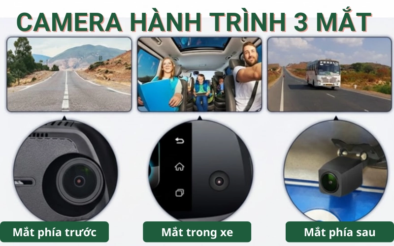 Camera hành trình 3 mắt là dòng thiết bị ghi hình nâng cấp từ các loại camera hành trình truyền thống 1 mắt và camera trước – sau 2 mắt