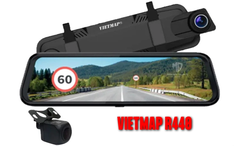 Camera hành trình gương VIETMAP R440 được thiết kế theo dạng gương chiếu hậu điện tử, ốp trực tiếp lên gương zin của xe