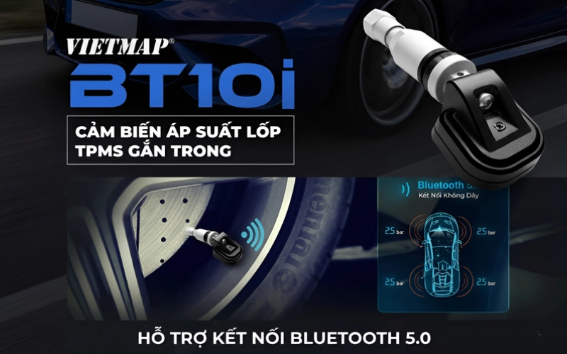 Cảm biến áp suất lốp VIETMAP BT10 van trong kết nối app cảnh báo thông minh