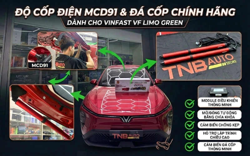 Cốp điện MCD91 là hệ thống nâng hạ cốp tự động sử dụng motor điện cho phép người dùng điều khiển cốp chỉ bằng nút bấm hoặc cảm biến thông minh